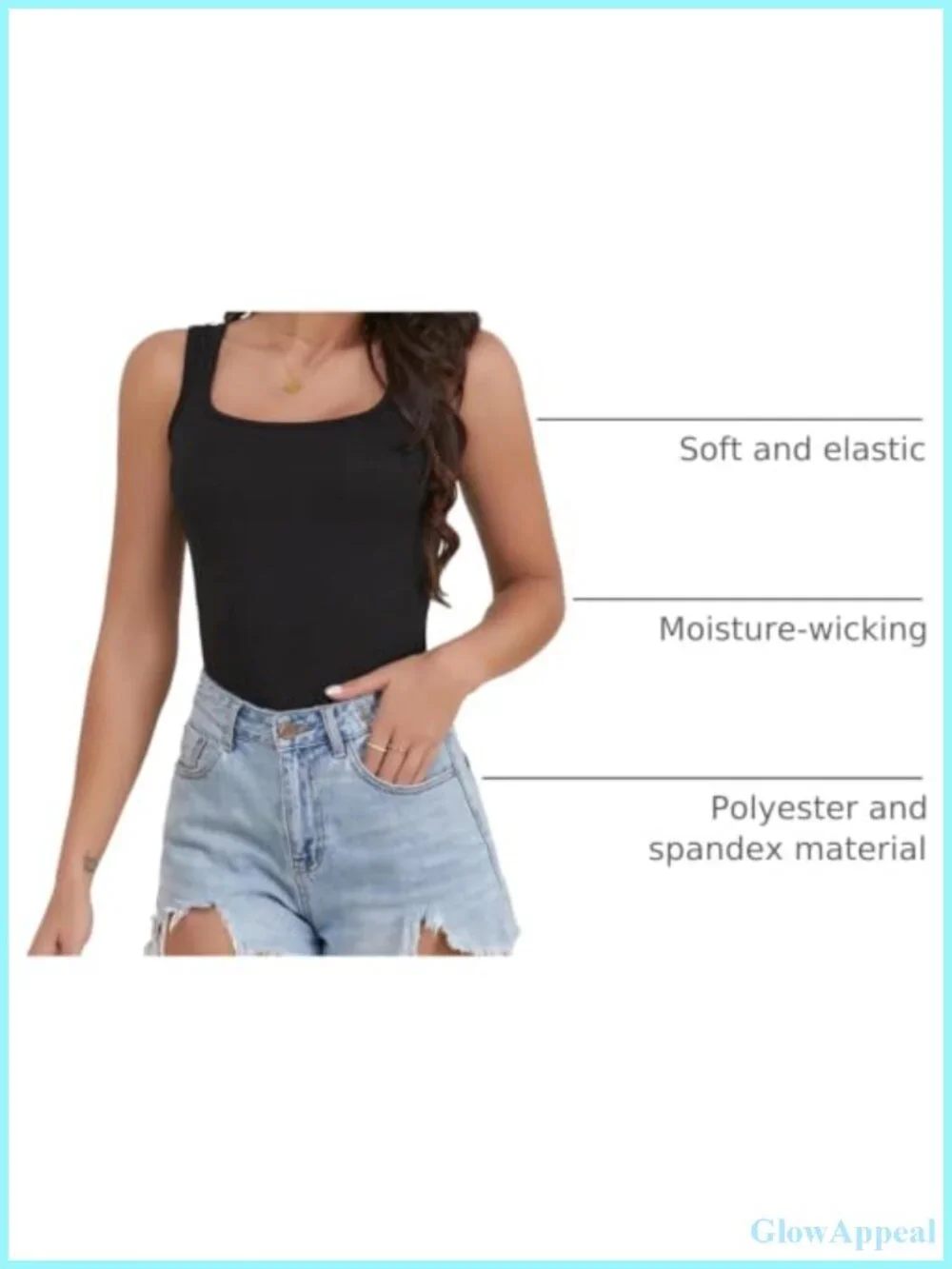 Women's Square Neck Tank Tops Sleeveless 5 Piece Undershirt 95% Viscose 5%
